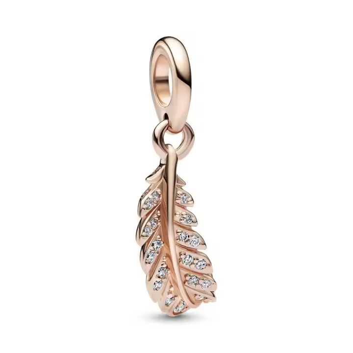 PANDORA Charm Colgante Oro Rosa 14k Pluma Curvada Flotante con Circonitas Cúbicas - 1