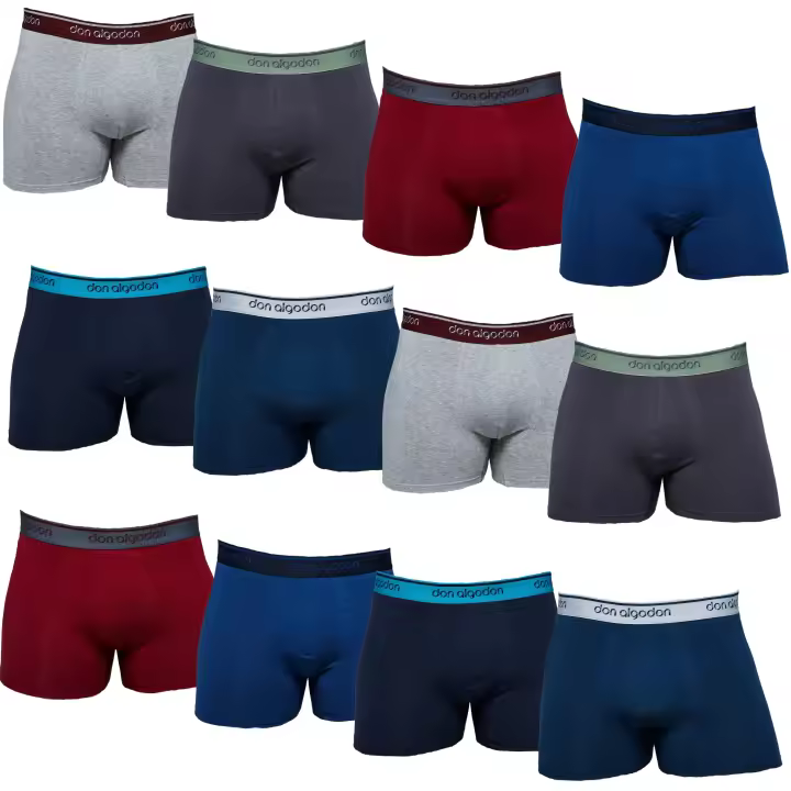 DON ALGODON | Pack de 12 Boxers Para Hombre | 95% Algodón | Transpirables | 6 Colores con Cintura Elástica en Colores Diferentes: Gris con Verde, Marino con Blanco, Gris con Granate, Marino con Azul, Granate con Gris, Azul con Marino | Cómodos y Elegantes - 1