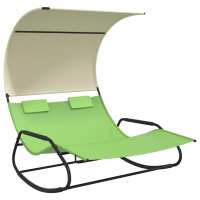 vidaXL Tumbona mecedora doble con toldo y Negro, Gris, Crema Sillas de Exterior Ideal para jardín, playa, piscina, terraza Tumbona Piscina Tumbonas Playa Tumbonas Jardín Exterior - details 1
