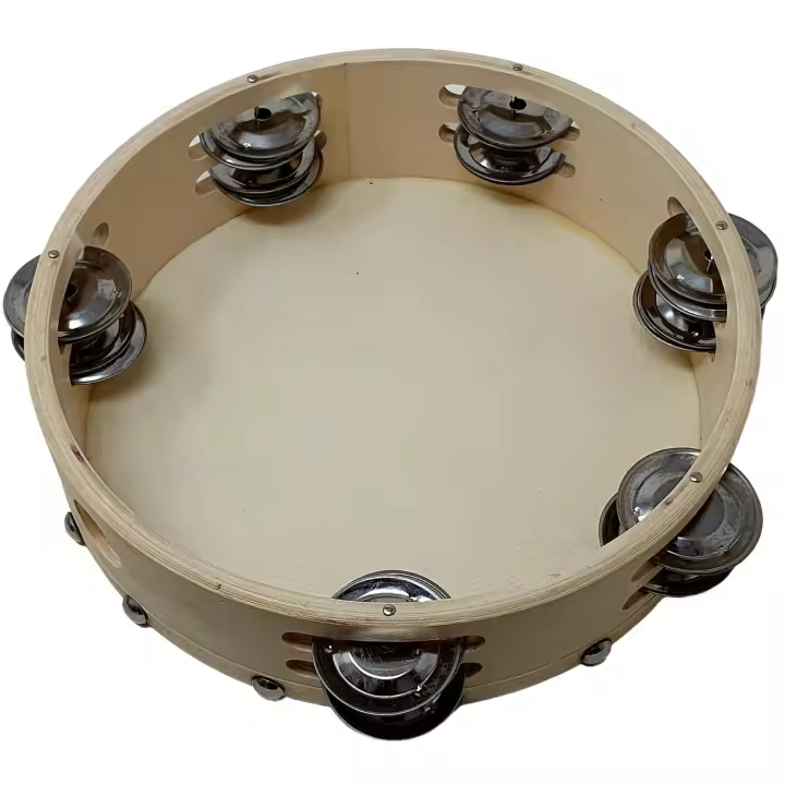 ROCKSTAR MUSIC - Pandereta de Mano en Madera Color Natural TH0812T con Parche 12 Sonajas en dos filas, (8") 20cm, Pandereta Jingle. Instrumento de Percusión - 1