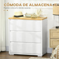 HOMCOM Cómoda 3 Cajones, Cómoda Dormitorio sin Tiradores, Cajonera para Salón, Oficina, Estilo Moderno, 70x37x75 cm, Blanco - details 3