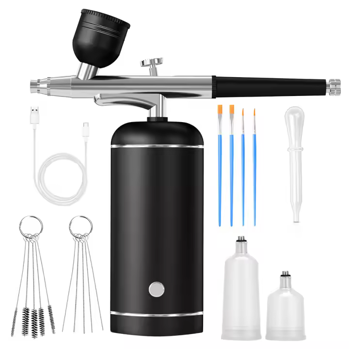 Pistola De Pulverización Portátil Para Uñas Con Compresor De Pintura Para Arte De Uñas Y Maquillaje Decoración De Artesanías Pintura Metal Eléctrico Incluye Batería - 1