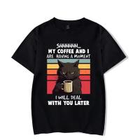 Camiseta Gráfica My Coffee And I Are Having a Moment Negro Gato Harajuku Casual Manga Corta Hombre Estilo Crew Neck Polyester - details 1