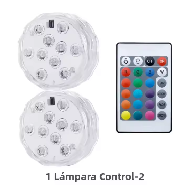 Luz Submersible LED Con Control Remoto Para Piscina IP68 Con Ventosas 10 Lámparas LED Brillantes RGB Para Estanque/Piscina/Aquario - 1