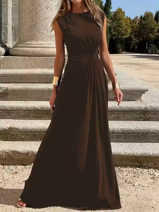 Vestido Largo Para Mujer Elegante Y Casual Con Cintura Ajustada Estilo De Comunicación Moda De Otoño Con Cuello Redondo Y Mangas Spaghetti - 1