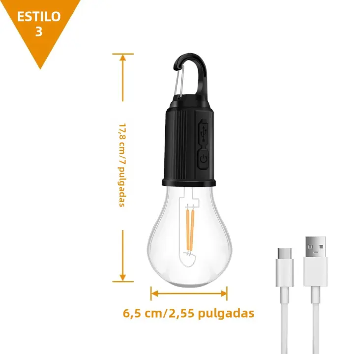 Luz De Camping LED Recargable USB Con 3 Modos De Iluminación Velocidad Ajustable Bombillas Vintage Con Gancho Para Acampar Y Senderismo En Tienda De Campaña - 1