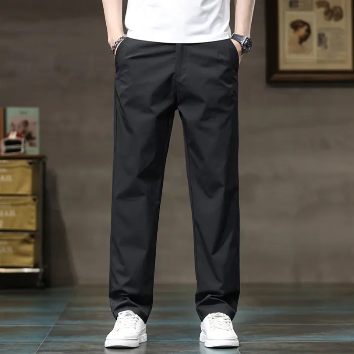 Pantalones Casuales Para Hombre Verano Seda Helada Delgados De Color Sólido Rectos Sueltos Moda Ligeros Negocios Pantalones Largos - 1
