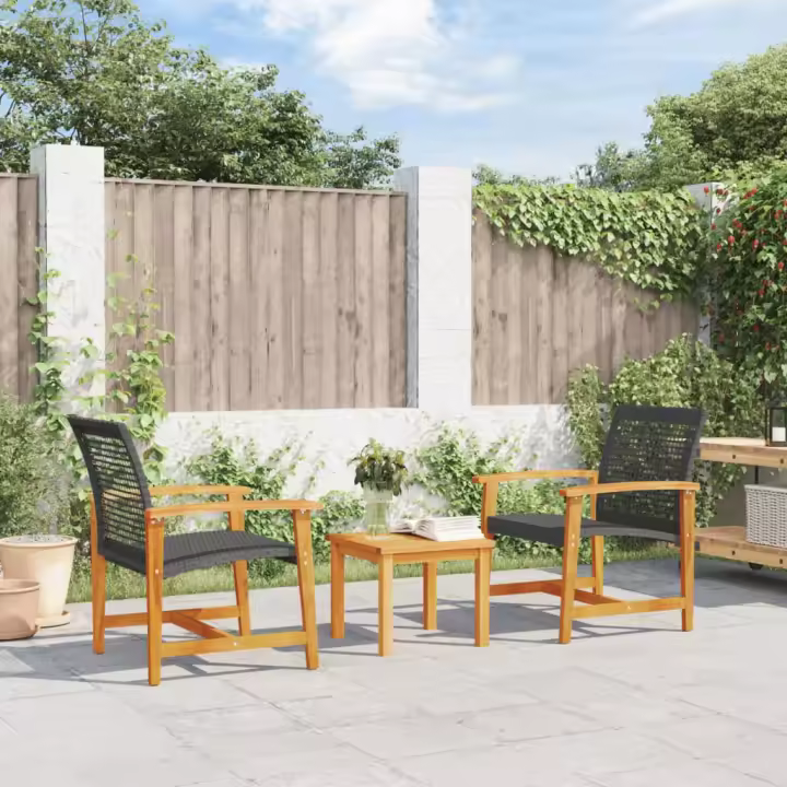 vidaXL Sillas de jardín 2 uds madera de acacia y ratán sintético negro - 1