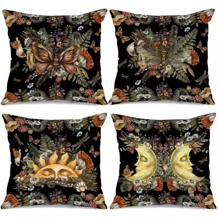 Fundas de almohada decorativas vintage, juego de 4 fundas de almohada de 45 x 45 cm, fundas de cojín botánicas para sofá, hogar, sala de estar - 1