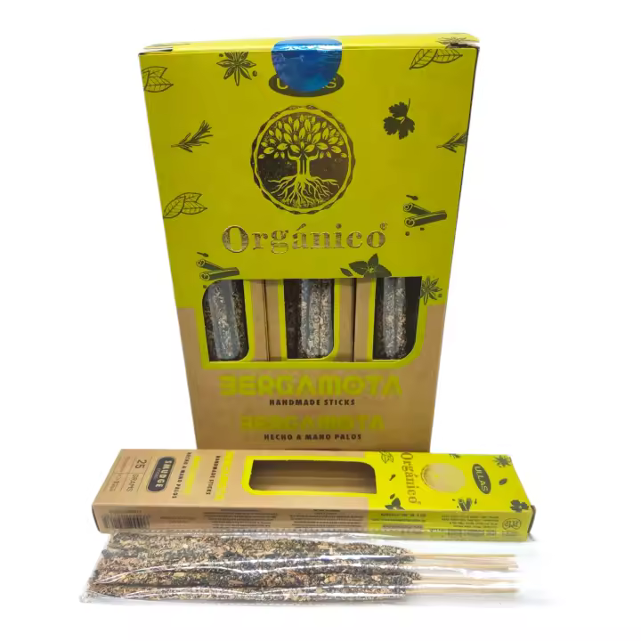 Incienso Orgánico de Bergamota   Ullas Hecho a Mano sin Mano de Obra Infantil y con Aceites Naturales, 12 Cajitas de 25g c/u. - 1
