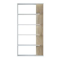 Meimon Estantería ALIDA alta con 5 estantes fijos, tablero melaminizado E1 (18/15 mm), cantos PVC 0,6 mm, uso como separador de ambientes, 180x90x25 cm, carga máxima 20 kg, Blanco Ark/Roble Canadian, 24,80 kg, - details 1