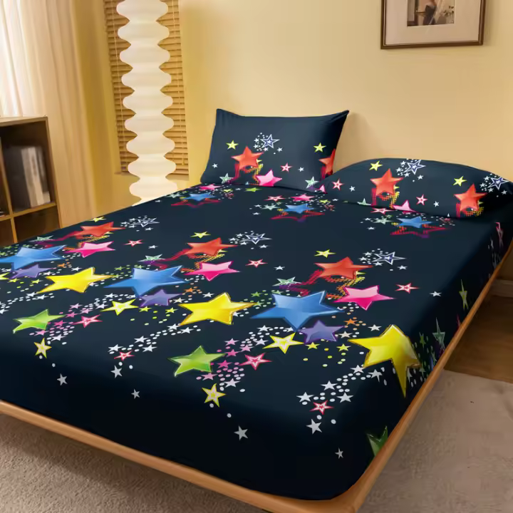 Sábana Matte Con Patrones Dispersos De Estrellas Coloridas Colcha De Cama Para Dormitorio Hecha De Poliéster 100% - 1