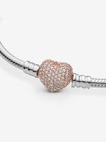 Pandora - Pulsera Pandora Moments con cierre de corazón pavé y cadena de serpiente - Plata de ley, baño de oro rosa de 14 k - details 2