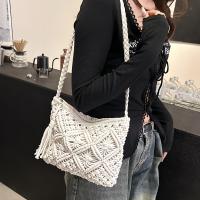 Bolso De Hombro Boho Chic Hecho a Mano Para Mujer Algodón Tejido Con Cierre De Cremallera Y Detalles De Borla Bolso De Playa Para Viajes Y Salidas Casuales - details 0