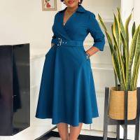 Vestido Elegante Para Oficina Para Mujer Cuello Redondo V Cintura Ajustada Pleated Midi Formal Business Work Dress OL - details 36