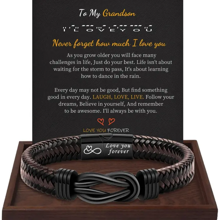 Pulsera ajustable de cuero y Maple inoxidable con símbolo de Infinito, Cierres magnético, pulsera de Cordón de cuero negro de Maple inoxidable Grabado - 1