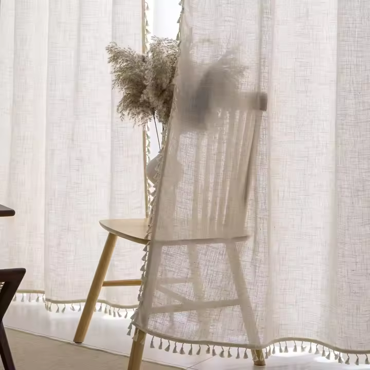2 cortinas de lino natural mixto, estilo rústico, para dormitorio, salón, 220 x 140 cm, color natural - 1
