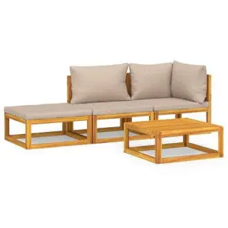 VIDAXL 3155273 set de muebles de jardín de 4 piezas realizadas en madera maciza de acacia con cojines gris taupe - 1