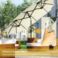 Outsunny Sombrilla Doble con Luces LED 280x146x227 cm Sombrilla de Jardín con Inclinación de 45° Manivela y Costillas de Acero para Terraza Balcón Piscina Beige - details 3