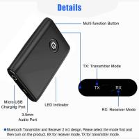 Transmisor Bluetooth 5.0, transmisor y receptor de adaptadores Bluetooth 2 en 1 con baja latencia de enchufe de 3,5 mm, receptor de transmisor bluetooth con función de reducción de ruido, adecuado para el sistema de sonido de DVD de altavoces mp3 / mp4 - details 2