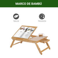 HOMCOM Mesa de Ordenador Portátil Bambú Bandeja de Cama Desayuno Plegable Reclinable Altura Ajustable Soporte Escritorio de regazo 1 Cajón 55x35x22-30cm - details 5