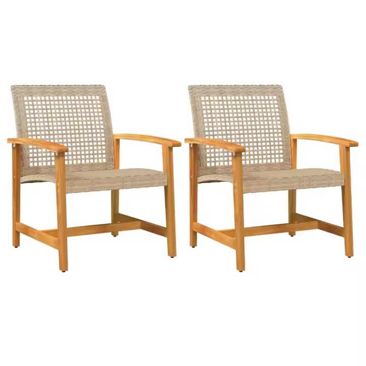 vidaXL Sillas de jardín 2 uds madera de acacia y ratán sintético beige - 1