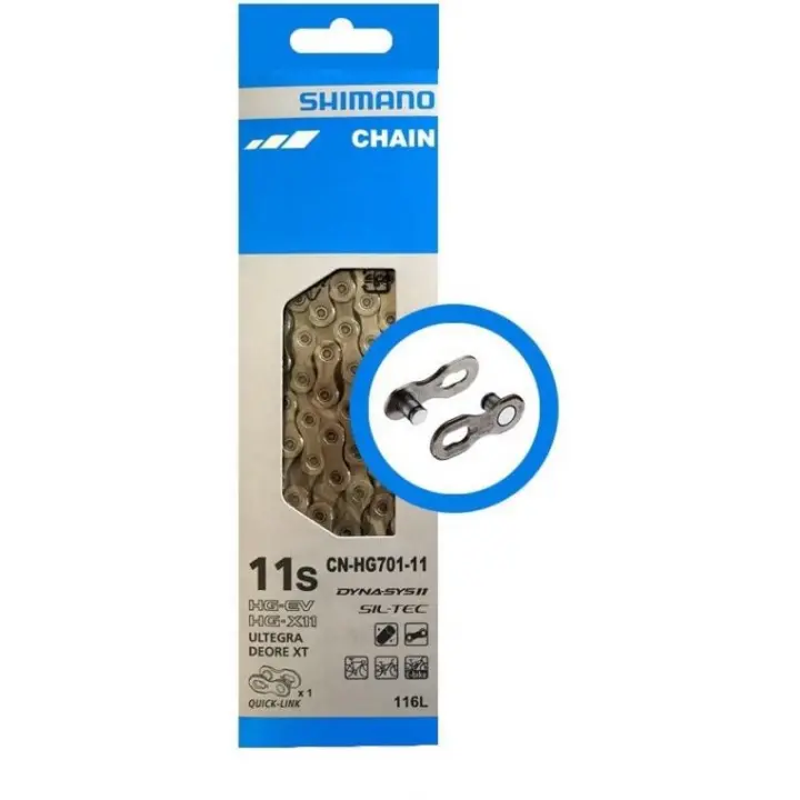 SHIMANO | Cadena ULTEGRA HG701 11v 116 Eslabones - Cadena HG-701 para montaña y carretera
11 velocidades, 116 eslabones
Diseño de pletinas asimétrico para 11 velocidades
Reubrimiento de - 1