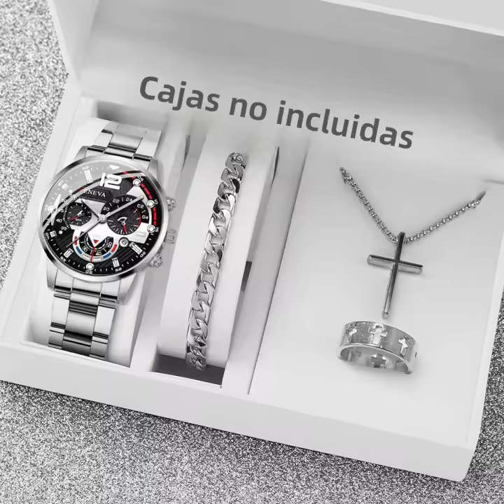 Juego De 4 Relojes De Cuarzo Para Hombre Moda Acero Inoxidable Banda Reloj De Pulsera Negocios Joyería Set Relogio Masculino Reloj Hombre Sin Caja - 1