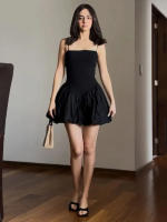 ZBZA Vestido Mini Chic Para Mujer Con Cintura Alta Y Mangas Spaghetti Estilo Balón De Punto De Poliéster Solado Sólido Con Patchwork - details 8