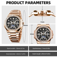 Reloj De Cuarzo Para Hombres SAPPHERO En Color Rosa Oro Resistente Al Agua Con Diamantes Reloj De Pulsera Moda Regalo Nuevo Material De Correa Acero Inoxidable - details 3