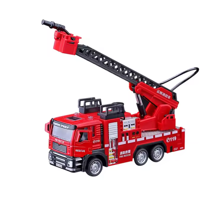 Juguete De Coche Camión De Bomberos 1/32 Con Sonido Luz Escala 1:32 Regalo Para Niños Decoración Vehículo De Rescate Con Escalera Y Bomba De Agua - 1