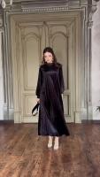 Vestido De Noche De Lujo 2024 Para Mujeres Elegantes Diseñador Invierno Velours Vestidos Con Cinturón Para Damas Del Medio Oriente A-Line Cuello En V Manga Regular Largo Hasta La Rodilla - details 5