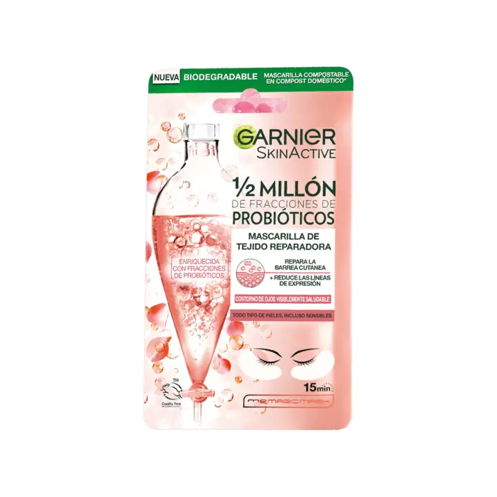 Garnier Tissue Mask Mascarilla de Tela Contorno de Ojos Reparadora con 1/2 millones de fracciones de Probióticos reduce las líneas de expresión. - 1