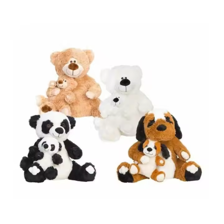 PELUCHES ANIMALES MAMA CON BEBE 31 CM.4 MODELOS - 1