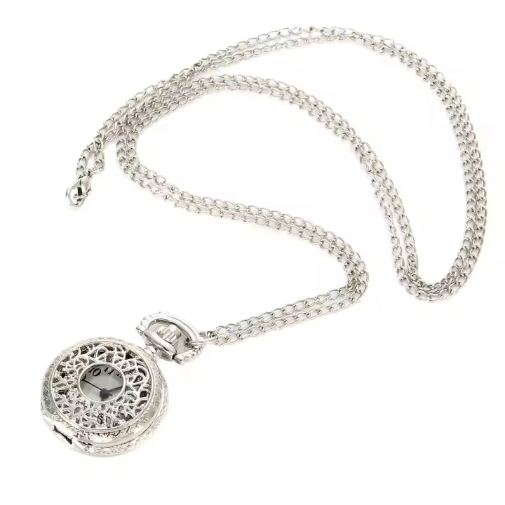 Reloj De Bolsillo Cuarzo Vintage Moda Para Mujer Collar De Cadena Con Florales Huecos Pendiente Reloj De Arena Para Regalos De Fiesta - 1