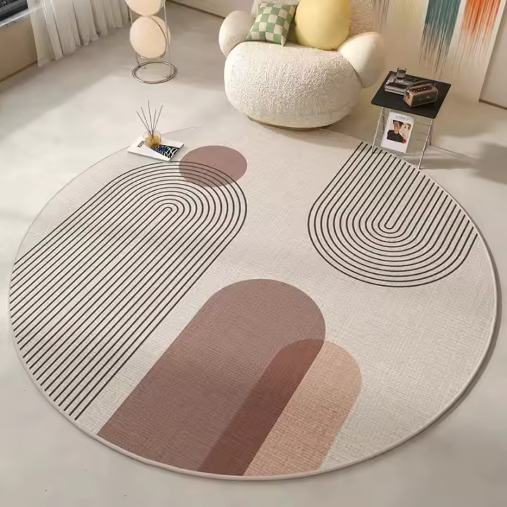 Carpetas Redondas De Cristal Estilo Japonés Para Decoración De Sala De Estar Y Dormitorio Tapete Antideslizante Y Resistente a La Suciedad Tejido De Poliéster 100% Lavable - 1