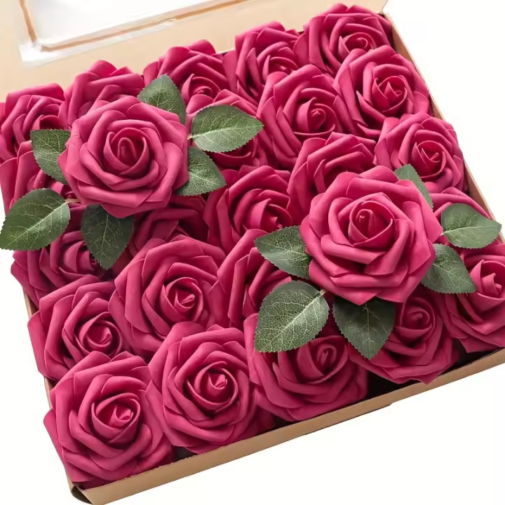 25pcs Flores Artificiales Fuchsia Realistas Con Ramas Para Boda Fiesta De Baño De Novia Decoración De Centros Y Arreglo De Novia - 1