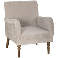 HOMCOM Sillón Relax, Sofá Individual, Tapizado en Lino, Reposabrazos Estilizados, Patas de Madera Maciza, Acolchado Grueso para Salón, Dormitorio y Oficina, Gris - details 0