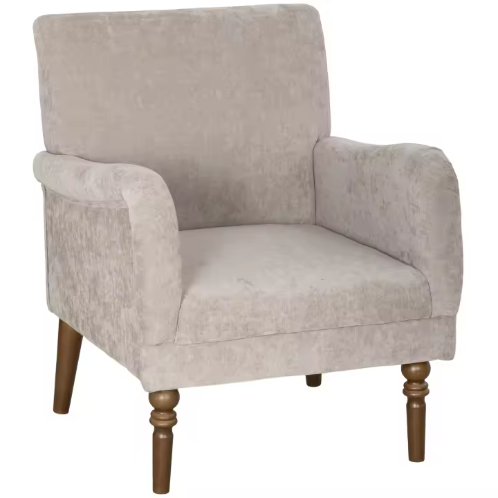 HOMCOM Sillón Relax, Sofá Individual, Tapizado en Lino, Reposabrazos Estilizados, Patas de Madera Maciza, Acolchado Grueso para Salón, Dormitorio y Oficina, Gris - 1