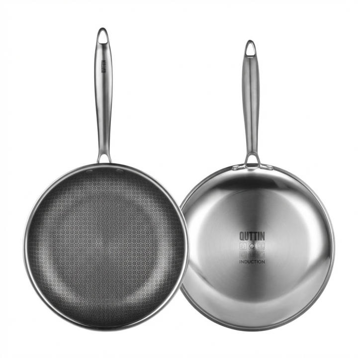 QUTTIN | Sartén Acero Inoxidable Triplex (20,22,24,26,28 Y 30cm) con Antiadherente Triple Capa, Interior Tipo Panal, Sartén Inducción, Gas y Vitrocerámica, Sartén Apta para Lavavajillas, Cocina Saludable y Resistente