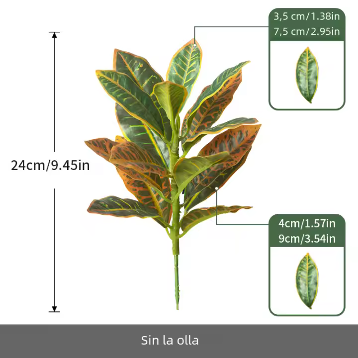 Arbol De Ficus Artificial Tropical Banyan Rama De Planta Falsa Codiaeum Hojas Verdes De Plástico Para Decoración De Jardín Y Hogar Tamaño 24-41cm - 1