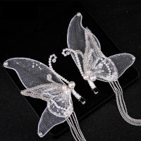 2pcs Clip Para El Cabello De Mariposa Con Borlas Y Perlas Hechas a Mano Accesorios Para El Cabello Para Boda Y Banquete Decoración De Cabeza Para Vestido De Novia - details 4