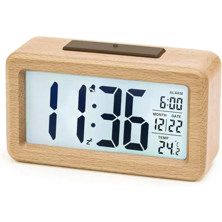 Reloj digital, con pantalla grande de temperatura L, despertador con batería - 1