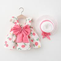 Conjunto De 2 Piezas Vestido De Verano Para Niñas Estilo Nuevo Con Sombrero Y Lazo Splice Lemon Imprimir Encaje Sin Mangas Longitud De Pierna Vestido De Niñas - details 1