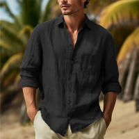 Camisa De Algodón Y Lino Para Hombre Estilo Hawaiano Con Collar De Vuelta Suave Y Transpirable De Color Sólido Casual Para Grandes Tamaños Streetwear - details 4