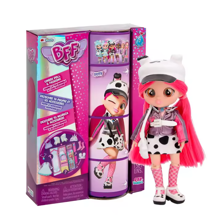BFF BY BEBÉS LLORONES Bebés Llorones Dotty | Muñeca fashion Coleccionable con Pelo largo, Ropa de tela y 9 Accesorios - Juguete regalo para niñas y niños +5 Años - 1