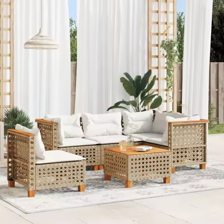 vidaXL Juego de sofás jardín con cojines 6 pzas ratán sintético beige - 1