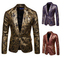 Chaleco Dorado Floral Para Hombre Traje De Negocios Casual Boda Chaqueta De Oro Abrigo Estilo Formal Cierre Doble Manga Completa - details 1