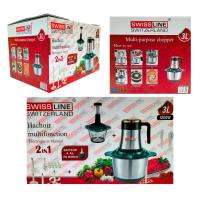 Swiss Line  Picadora Eléctrica - Bol Acero Inoxidable + Bol de vidrio 3 Litros/ 1200w 2 velocidades. Accesorios variados. Pica todo tipo de alimentos. Procesador de alimentos frutas, verduras y carnes. - details 0