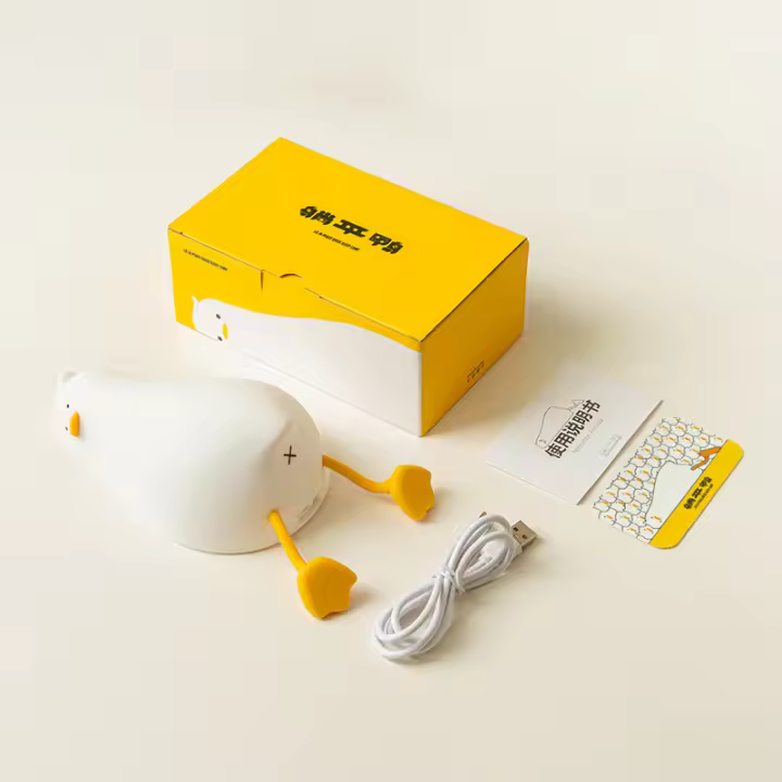 Lampara Nocturna De Silicona Pato Acostado Color Amarillo 3 Niveles Luz Táctil Para Mesa De Noche Decoración Kawaii Para Habitación De Niños - 1